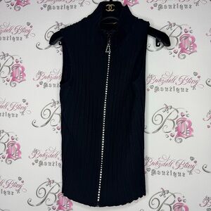 Belldini vest rhinestone bling zipper zip up diamonds ribbed tank top cardigan